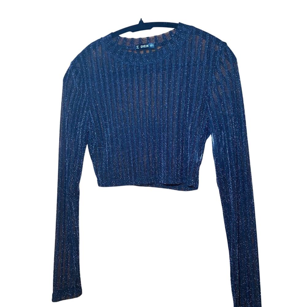 Sheer Sparkly Striped Cropped Top - Long Sleeve - Size S